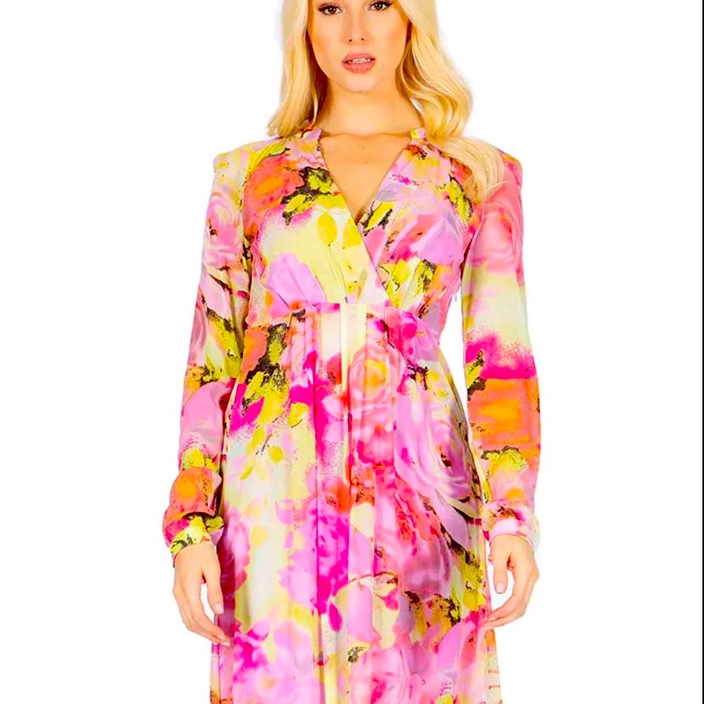 BCBGMaxAzria Multicolor Floral Long Sleeve Dress